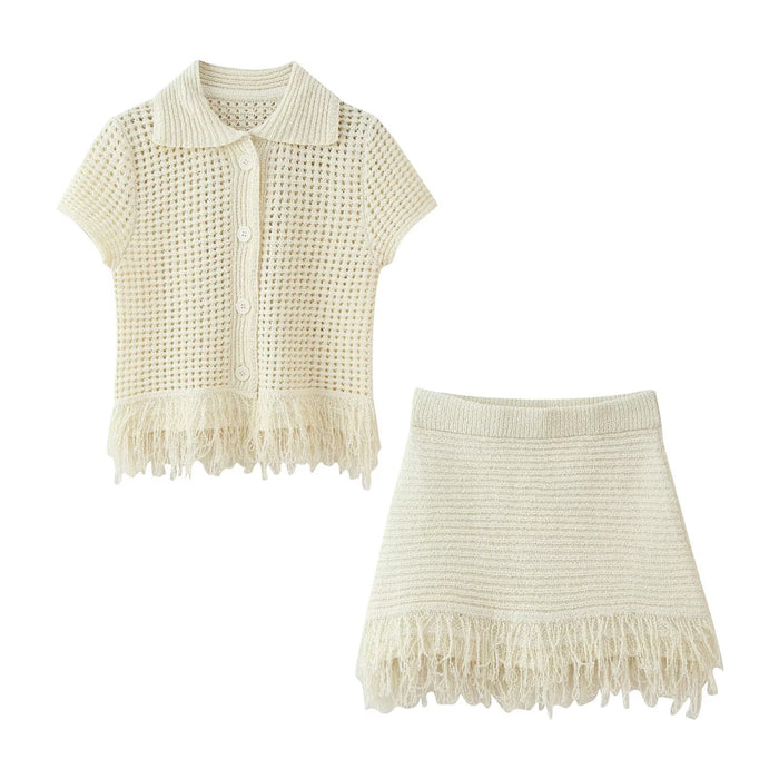 Tassel Knit Crop Top & Mini Skirt