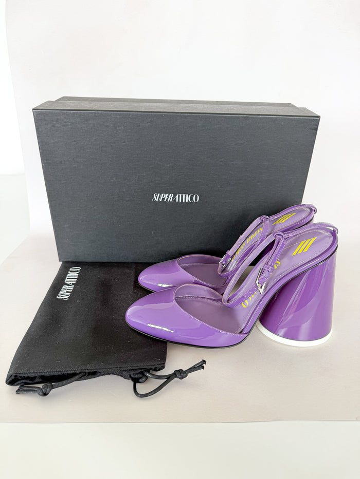 The Attico Purple Luz Patent Leather Slingback Pumps
