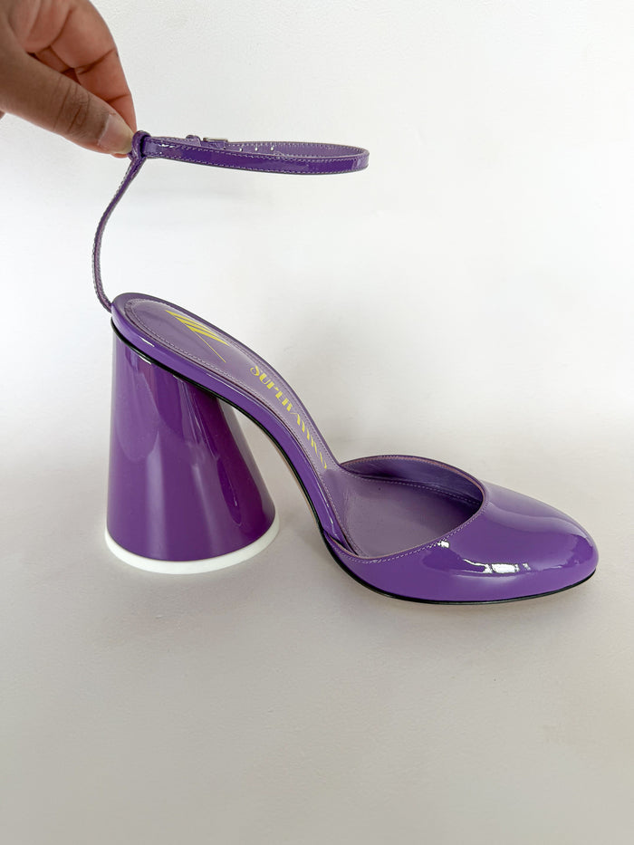 The Attico Purple Luz Patent Leather Slingback Pumps
