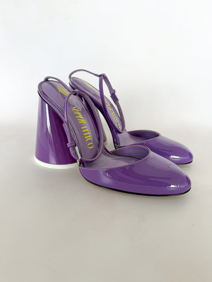 The Attico Purple Luz Patent Leather Slingback Pumps