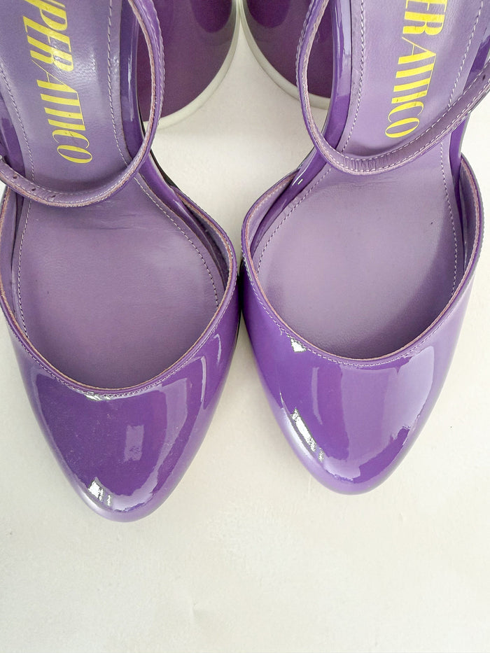 The Attico Purple Luz Patent Leather Slingback Pumps