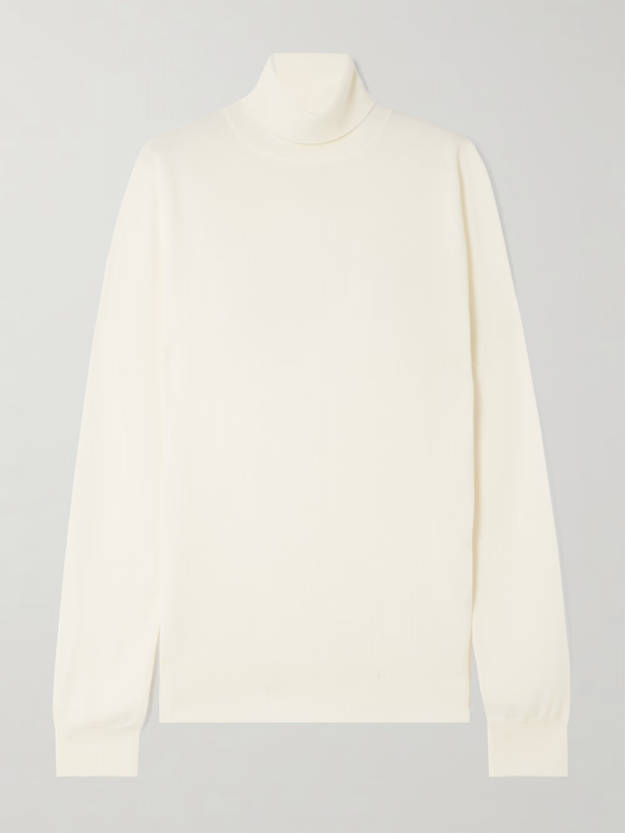 The Frankie Shop Eve Cream Merino Wool Turtleneck Sweater Jumper