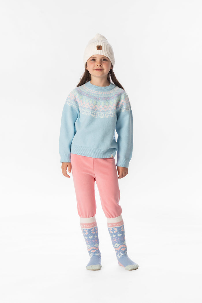 Deux par Deux girls' thermal leggings in light pink – worn by a model, view 2