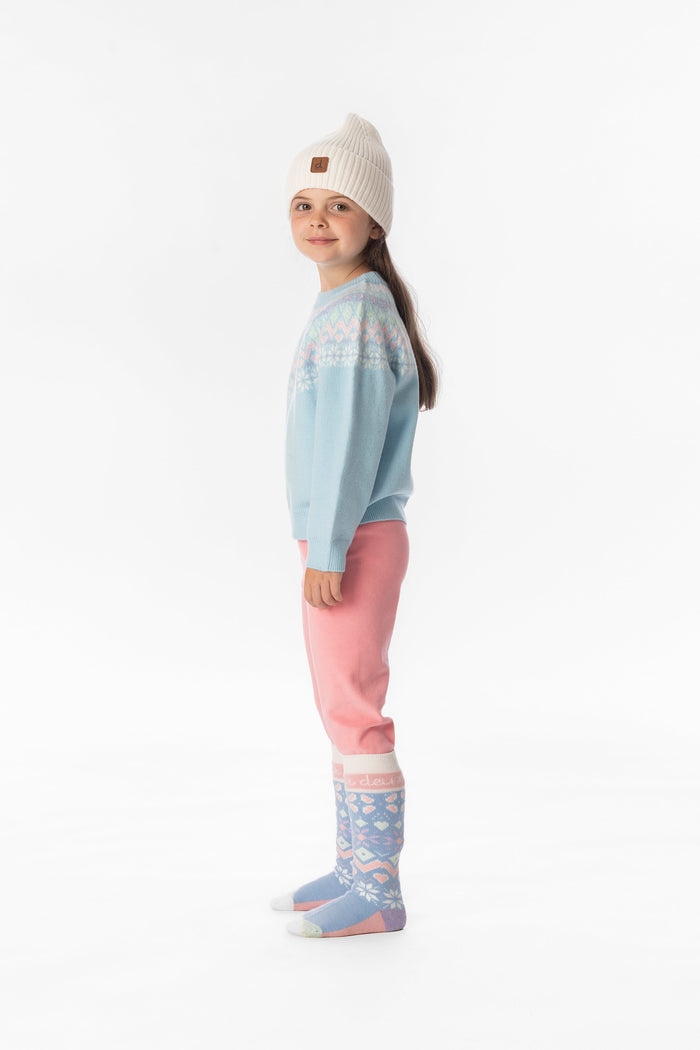 Deux par Deux girls' thermal leggings in light pink – worn by a model, view 3