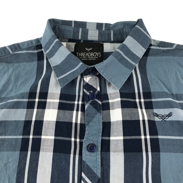 Threadboys 11-12 years greyish blue and white checked buttoned cotton shirt