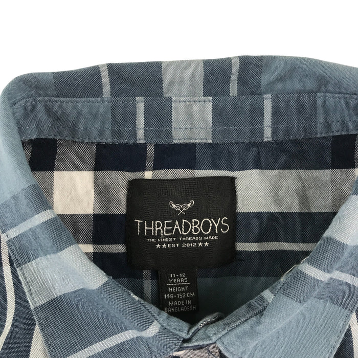 Threadboys 11-12 years greyish blue and white checked buttoned cotton shirt