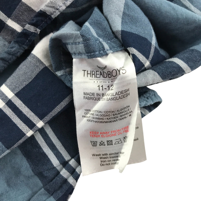 Threadboys 11-12 years greyish blue and white checked buttoned cotton shirt