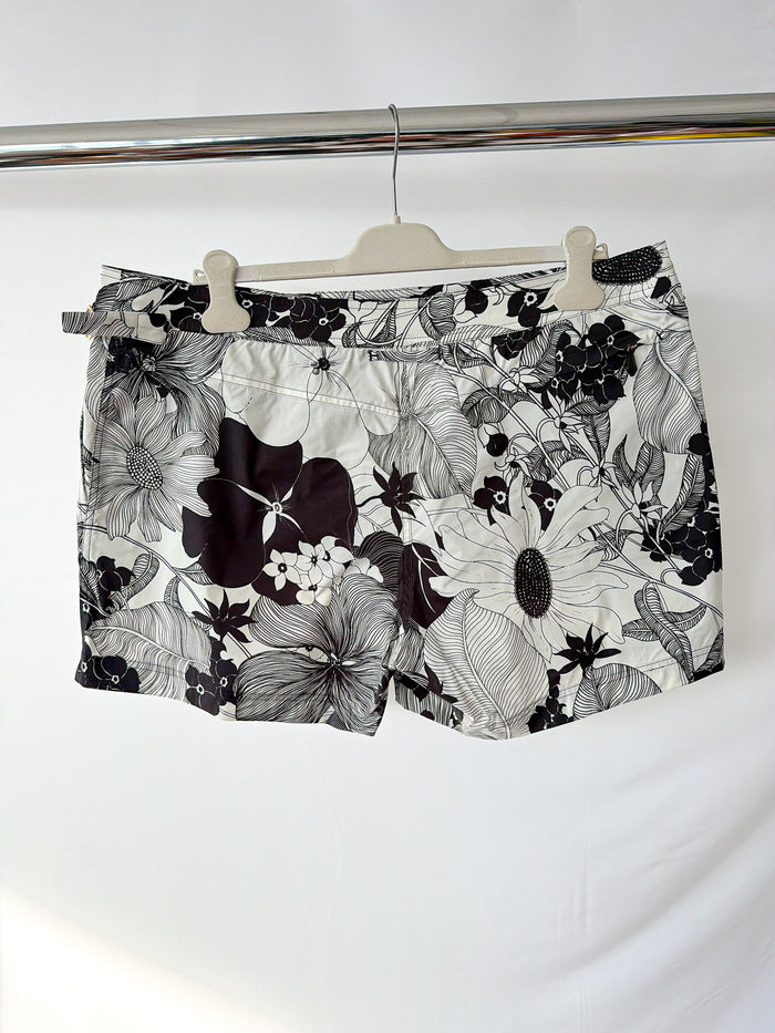 Tom Ford Black White Floral Swim Shorts