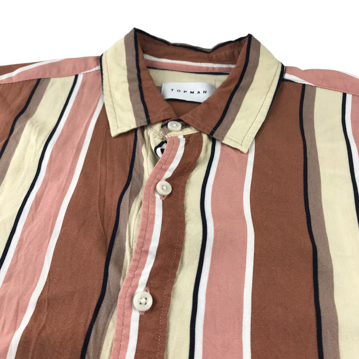 Topman men's L brown and pink striped buttoned short sleeve shirt