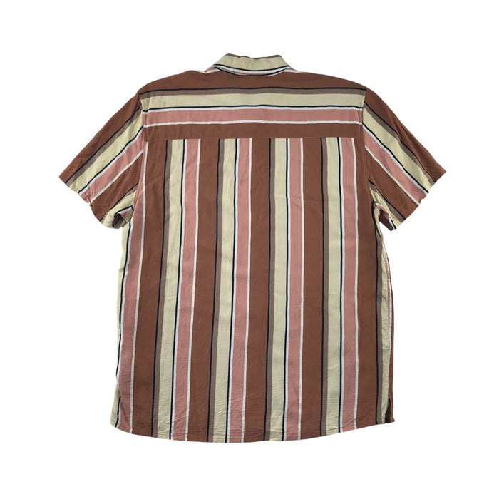 Topman men's L brown and pink striped buttoned short sleeve shirt