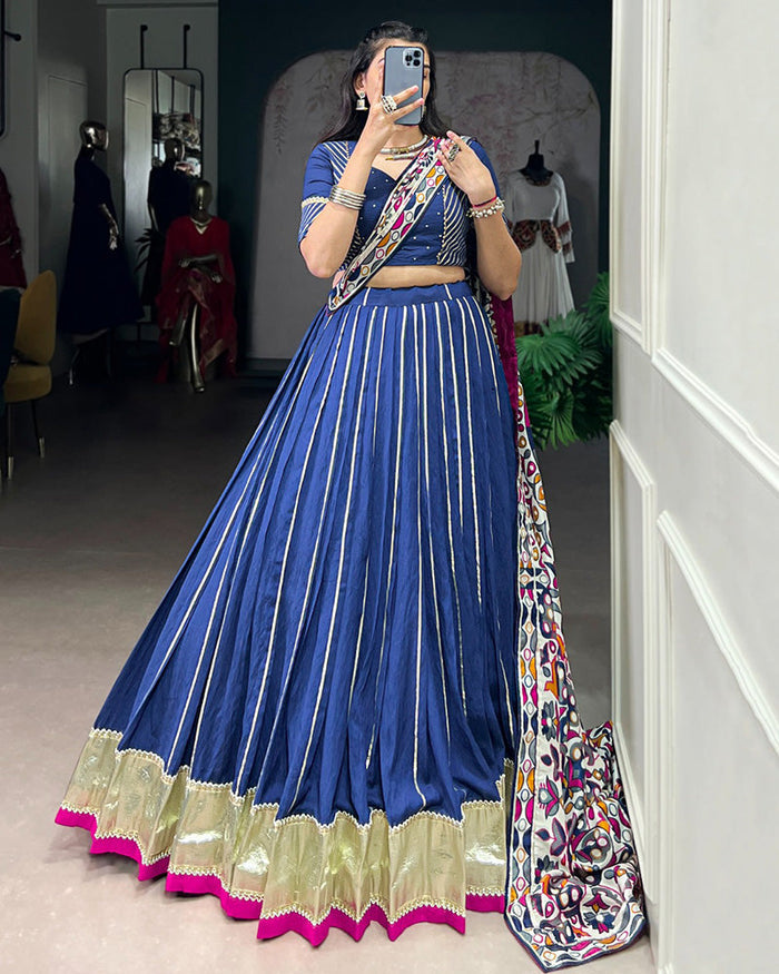 TRADITIONAL FIROZI COLOR CHANDERI NAVRATRI LEHENGA CHOLI