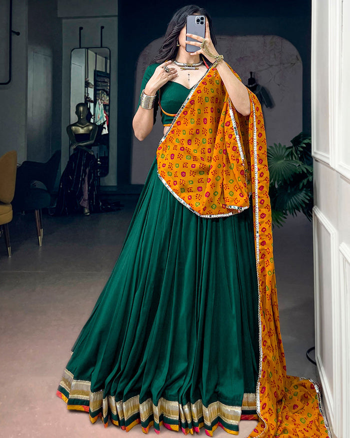 Traditional Green Color Soft Chinon Navratri Lehenga Choli