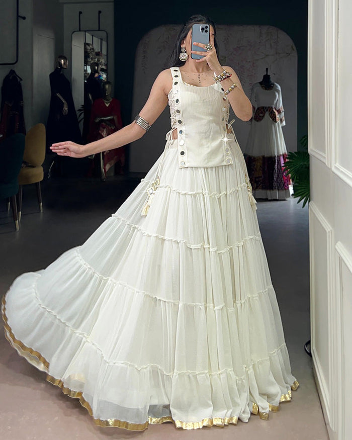 TRADITIONAL WHITE COLOR PURE MARBEL NAVRATRI LEHENGA CHOLI