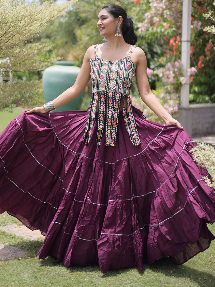Tremendous Wine Laced Cotton Navratri Wear Lehenga Choli