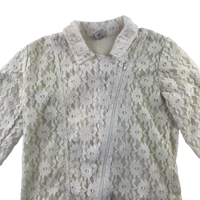 Tu 9-10 years white lace diagonal zipper blouse
