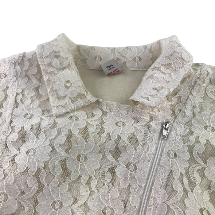 Tu 9-10 years white lace diagonal zipper blouse