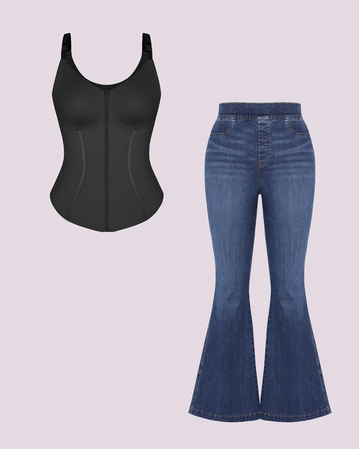 Tummy Control Corset Top + Hip Padded Flare Jeans