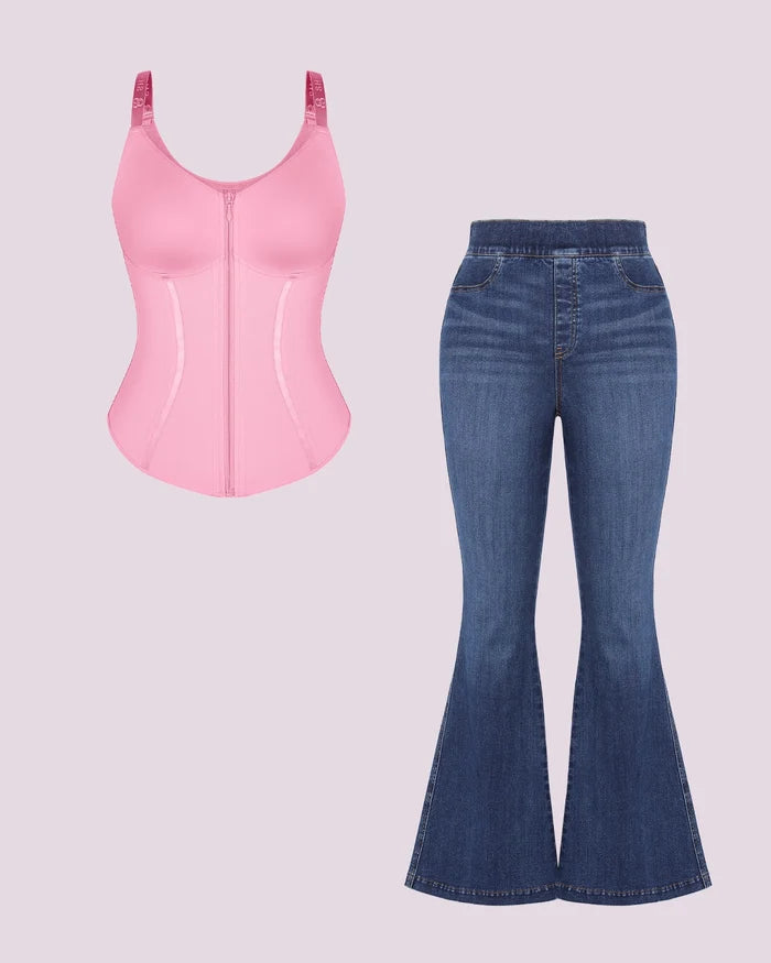 Tummy Control Corset Top + Hip Padded Flare Jeans