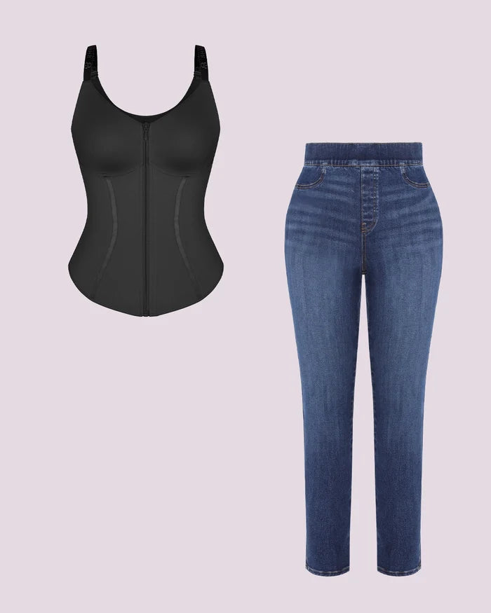 Tummy Control Corset Top + Hip Padded Skinny Jeans