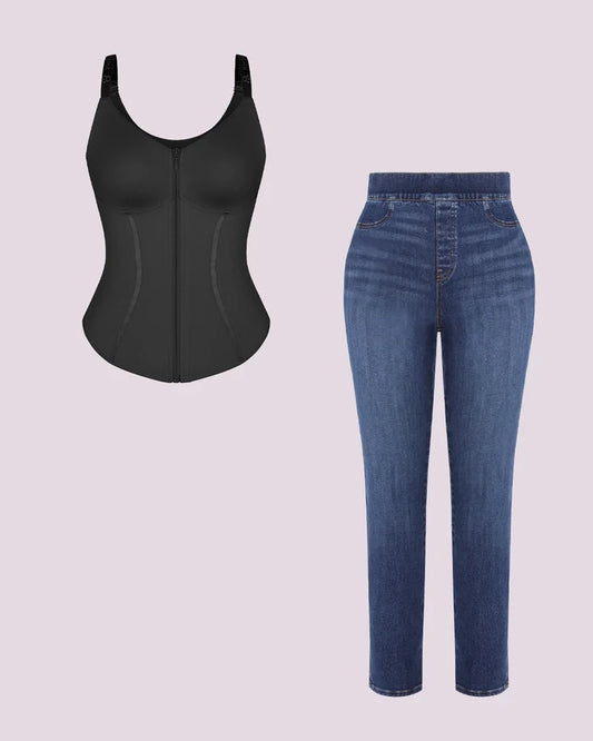 Tummy Control Corset Top + Hip Padded Skinny Jeans