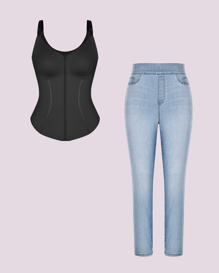 Tummy Control Corset Top + Hip Padded Skinny Jeans