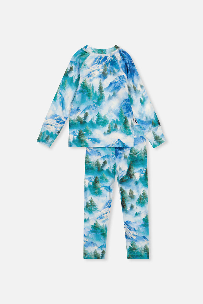 Deux par Deux boys' thermal base layer set in blue mountain print – back view