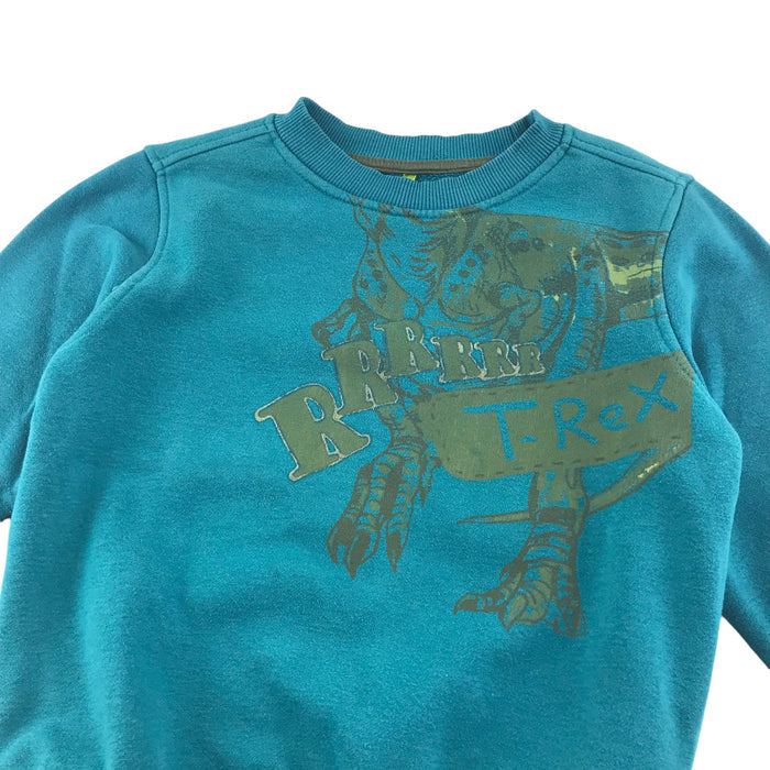 Unknown 4-5 years blue with green t-rex graphic design jersey sweater