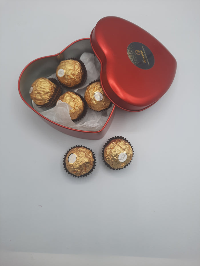 Valentine heart shape red tin gift box filled with Ferrero chocolates Gift for oyur loved ones
