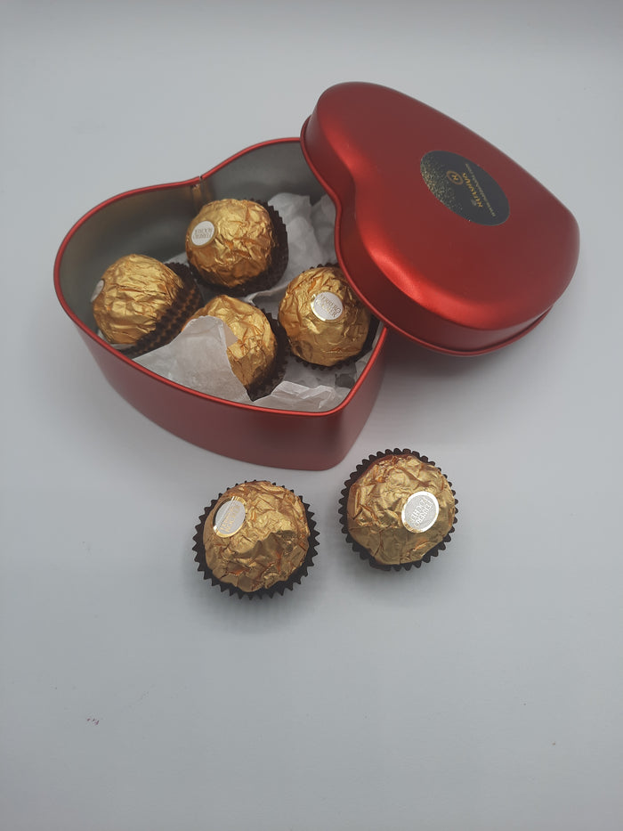 Valentine heart shape red tin gift box filled with Ferrero chocolates Gift for oyur loved ones