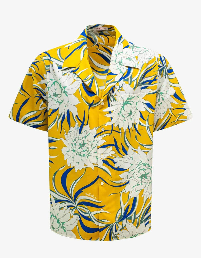 Valentino Bowling Shirt Yellow Flowers Peonies print.