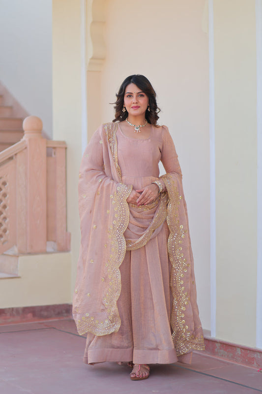 Varnika Fendy Chiffon gown with Sequins-Multi Embroidered Work Dupatta
