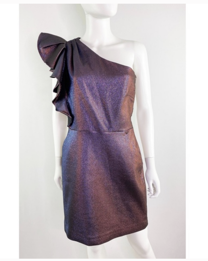 Veronica Beard Metallic Ensley Mini One Shoulder Dress - House Of Huntington