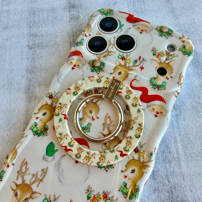 Close-up of the Vintage Christmas case with the matching MagSafe grip ring attached