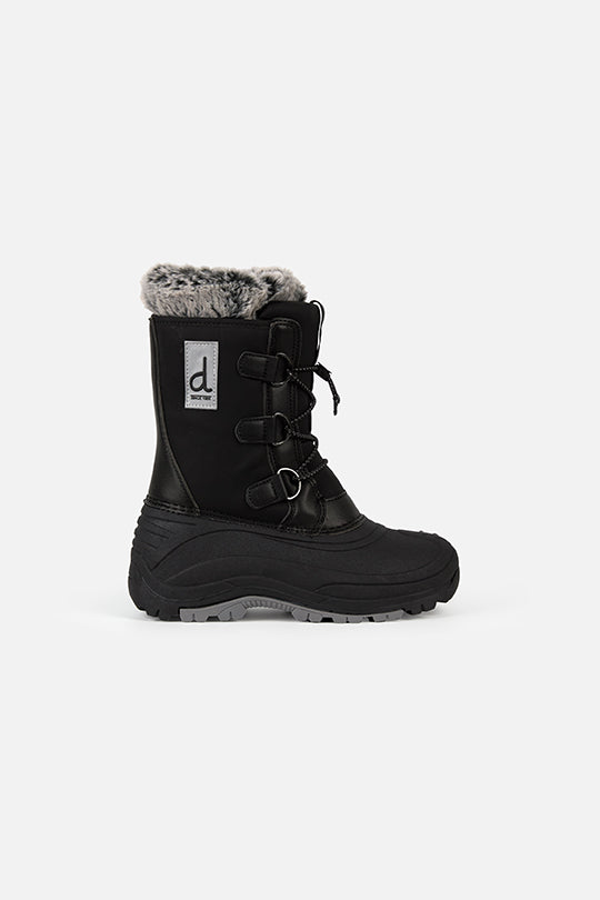 Deux par Deux black kids' winter boots with removable liner, single boot, side view