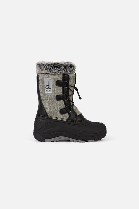 Deux par Deux kids' winter boots with removable liner in grey mix and black, single boot, side view