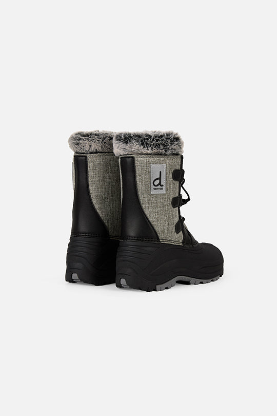 Deux par Deux kids' winter boots with removable liner in grey mix and black, pair, back view