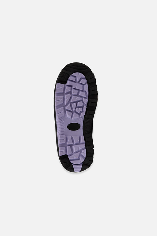 Deux par Deux kids' winter boots with removable liner in lavender and black, treaded outsole