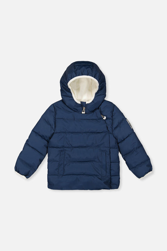 Deux par Deux winter jacket adapted for car seats, dark blue, front view