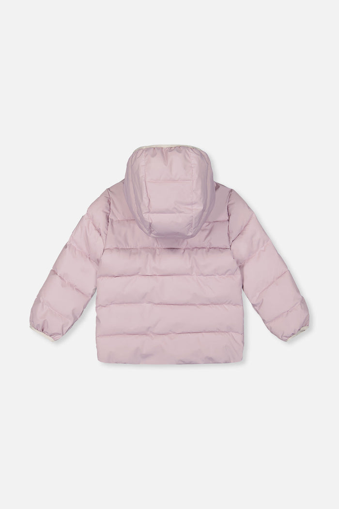 Deux par Deux winter jacket adapted for car seats, lavender, back view