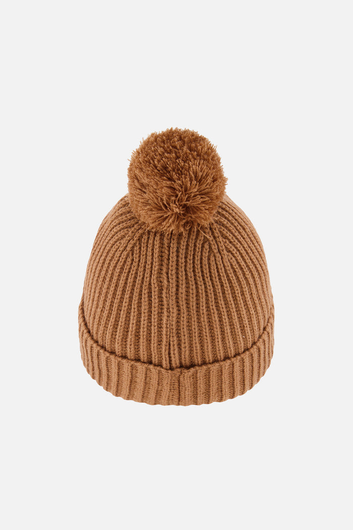 Deux par Deux kids' knit pompom hat in brown – back view