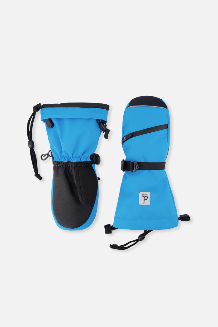 Deux par Deux Teknik kids' mittens in blue – front view