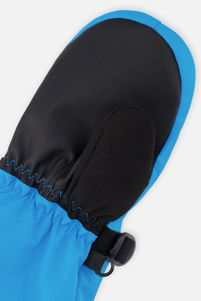 Deux par Deux Teknik kids' mittens in blue – palm close-up