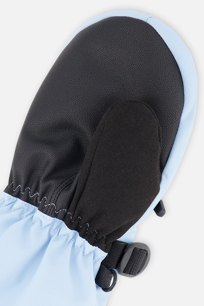 Deux par Deux Teknik kids' mittens in light blue – palm close-up