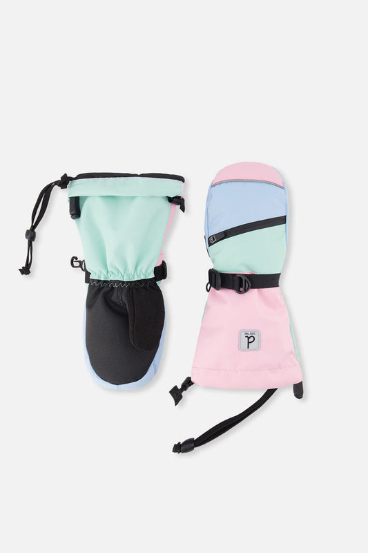 Deux par Deux Teknik kids' mittens in mint green – front view