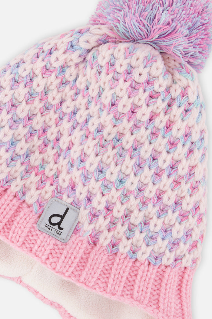 Deux par Deux girls' Peruvian earflap hat in dusty pink and light blue – alternate view