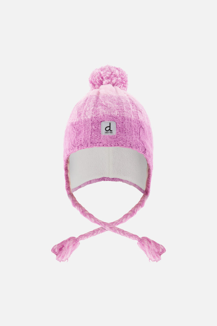 Deux par Deux kids' Peruvian cable-knit hat in pinkish violet – front view