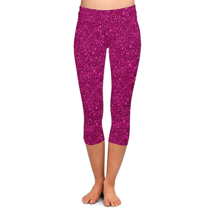 Womens 3D Glitter Look Galaxy Printed Capri Leggings