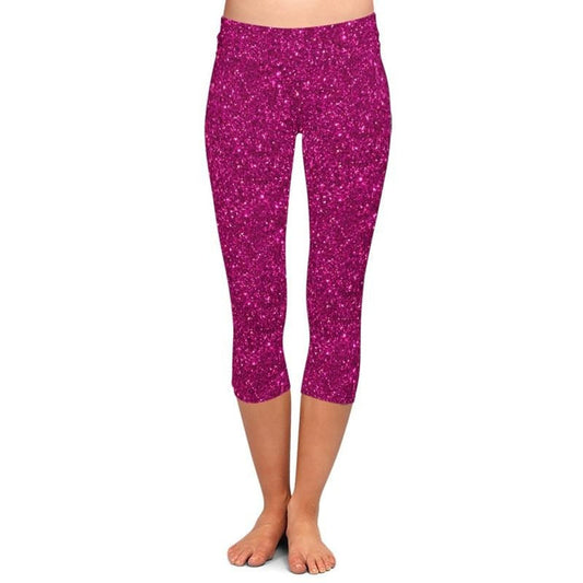 Womens 3D Glitter Look Galaxy Printed Capri Leggings