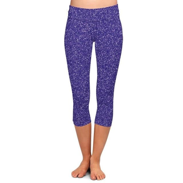 Womens 3D Glitter Look Galaxy Printed Capri Leggings