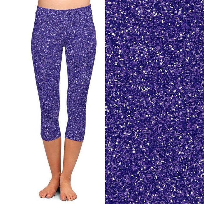 Womens 3D Glitter Look Galaxy Printed Capri Leggings